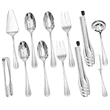 KINGSTONE 12 Piece Teardrop Serving Utensils Set, 18/10 Stainless Steel Serving Utensils, Slotted Spoons, Forks, Tongs, Cake Server, Butter Knife for Buffet, Catering, Wedding, Party