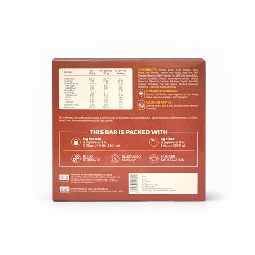 Image of Chocolate Protein Bar | 15g Protein Energy Bar | Gluten Free High Fiber Healthy Snack | Zero Added Sugar Nutrition Bar | Gym, Workout, Diet & Meal - 50g (Pack of 6)