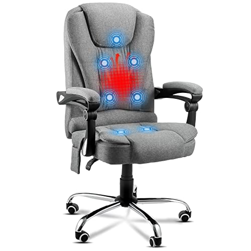 YODOLLA 7 Points Vibration Massage Office Chair, High Back Heated Massage Office Chair with Massage and Heat Function Executive Office Chair Adjustable Swivel Computer Chair, Grey