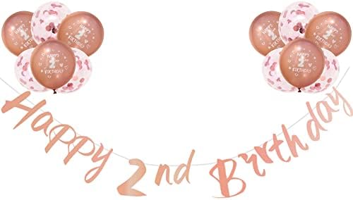 Girls Happy 10th Birthday Banners Rose Gold Happy 10th Birthday Banner Bunting Including 12 Pack 12 Latex Printed Balloons Girls Happy 10th Birthday Decorations Supplies