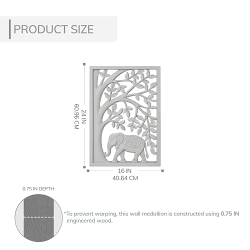 Image of JFY Designs Delmore Hand Carved Wooden Wall Panels Bedroom Decor