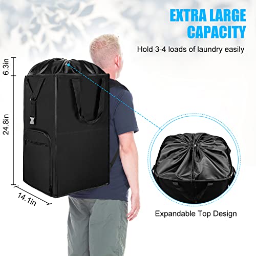 Laundry Bag Backpack, 2 In 1 Heavy Duty Laundry Hamper Basket For College Dorm Room Essentials, With Adjustable Shoulder Straps And Mesh Pocket For Apartment, Laundromat, Travel, Camping (Black) #TOP1