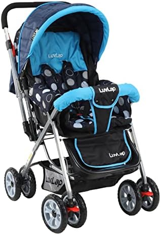 LuvLap Sunshine Baby Stroller/Pram For 0 To 3 Years, New Born/Toddler/Kid, 5 Point Safety Harness, Adjustable Backrest, 360? Swivel Wheel, Large Storage Basket, Reversible Handlebar (T. Blue)
