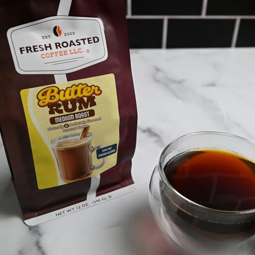 Image of Fresh Roasted Coffee, Butter Rum Flavored Whole Bean Coffee, Medium Roast, Kosher, 12 oz