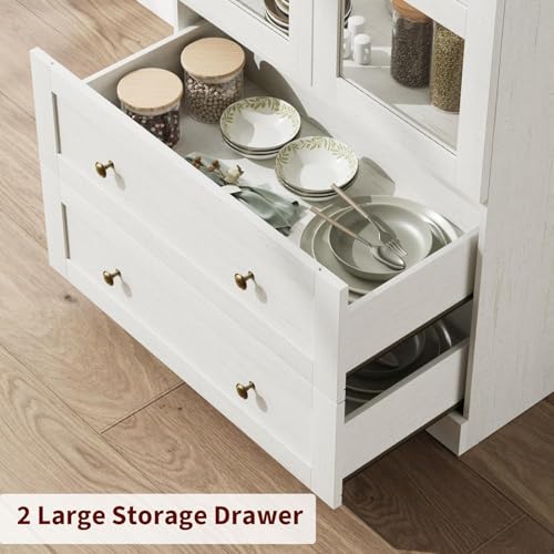 GarveeLife 72 Inch Tall Dome Bookcase with Drawers and Glass Door, 4-Tier Wooden Bookshelf with Arched Top and Display Shelves, Farmhouse Storage Cabinet for Home Office, Living Room, Entryway by GarveeLife - Image 6