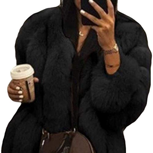 Womens Fringe Shaggy Open Front Faux Fur Jacket Fluffy Long Sleeve Parka Coat Warm Cardigans,Black,Medium