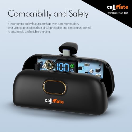 Image of CALLMATE Powernugget 5000mAh 23W Fast Charging Type C Power Bank with 23W Type C PD Input & Output, Compatible with Samsung Type C Phones, Tablets (Type-C, Li-Ion, Black)