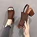 OXNEUHG Women's Knit Peep Toe Chunky Block Heeled Sandals with Ankle Strap Fashion Cut Out Open Square Toe Backless Slip On High Heels Summer Casual Work Office Wedding Dressy Pumps (Brown,9)