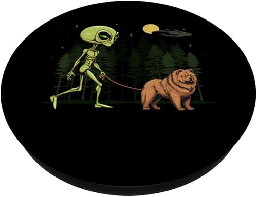 Miniatura 2 de Funny Chow Chow Alien Walking UFO Pet Dog Mom Dad PopSockets Swappable PopGrip