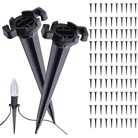 100 PCS Plastic Ground Spikes Stakes, Christmas Light Stakes Black 4.5 Inches Plastic Light Stakes for C7, C9 Lights for Garden Lights Landscape Yard Pathway Lamps Pole Cover