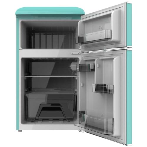 Cecotec Mini Retro koelkast Bolero CoolMarket 2D Origin 85 groen. Capaciteit van 85L, LED-binnenverlichting, verchroomde handgreep, glazen planken, temperatuurregeling en groentelade - Afbeelding 4