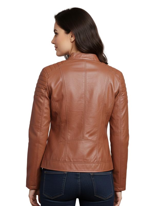 Image of Leather Retail Brown Jacket For Women's