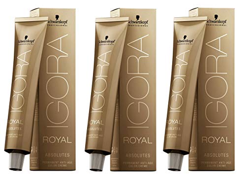 Schwarzkopf IGORA ROYAL ABSOLUTES 6-80 3er Pack (3x60ml) - Creme - Permanent - 100% Grauabdeckung - 3 Aufhellungsstufen - Alkoholfrei - Ammoniakfrei - Für alle Haartypen - Hellblond, Mittelblond