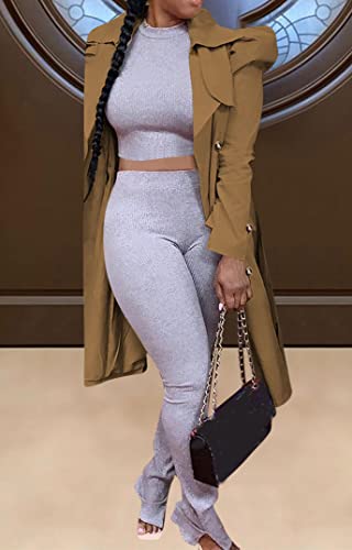 Women's Classic Long Trench Coat Cardigans Slim Fit Lapel Long Sleeve Double Breasted Coat Fall Outwear With Belt Large Coffee #TOP1
