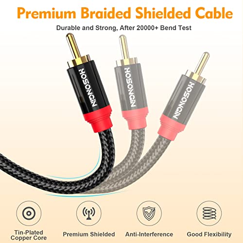 Hosongin Rca Cables 3.3Ft 2 Pack[Hi-Fi Sound, Nylon Braided, Shielded], 2-Male To 2-Male Rca Audio Stereo Subwoofer Cable Auxiliary Cord For Home Theater, Hdtv, Amplifiers, Hi-Fi Systems, Speakers #TOP3