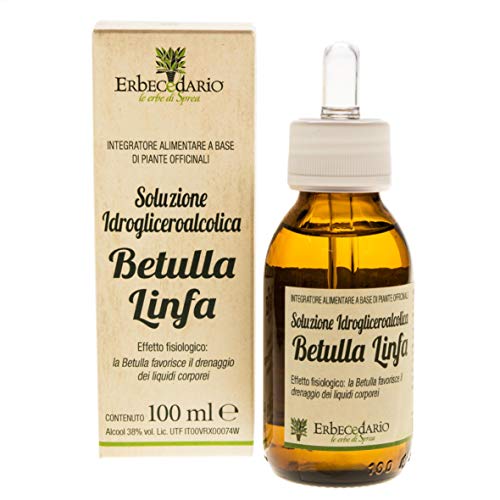 Linfa di betulla Gemmoderivato Drenante Forte Sgonfia e Depura, Diuretico naturale contro la comparsa degli Inestetismi della Cellulite e Ritenzione Idrica, Depurativo Fegato e Reni - 1 Flacone 100ml