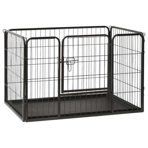 vidaXL Puppy Playpen Steel, Versatile Indoor/Outdoor Dog Exercise Play Area with Hinged Door, Easy Setup, Includes Plastic Tray Bottom - 36"x23.2"x24"