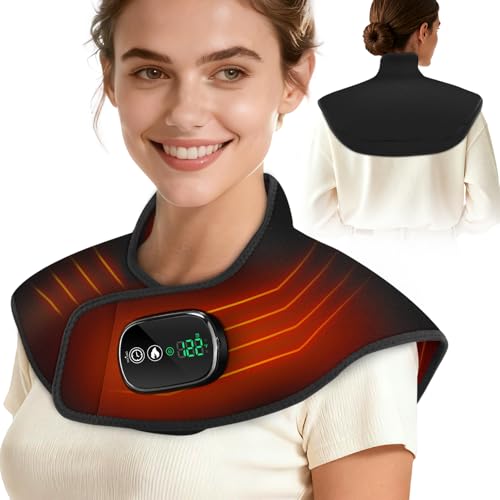 Weighted Heating Pad for Neck Shoulder, Cordless Electric Neck Shoulder Back Heating Pad Wrap 4 Heat Options & 5 Auto Timer Mode-Mother Gifts for Mom Women