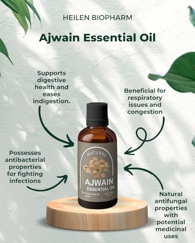 Image of Heilen Biopharm Ajwain Essential Oil (50 mL) | 100% Pure & Natural Edible | Food Grade Therapeutic Oil for Cooking, Digestion & Aroma | Cold Pressed Ajowain /Ajawain Oil
