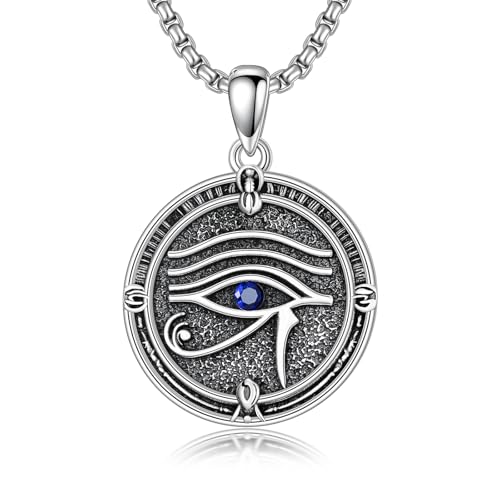 PROESS Masonic Necklace for Men S925 Sterling Silver Eye of Horus/Star of David/Ankh Pendant Faith Necklace Religious Gifts for Men Women