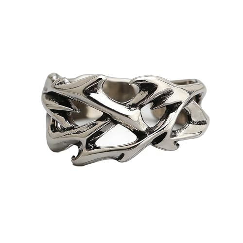 Grmpt Thorns Ring for Men Women Silver Aging Crown of Thorns Rings Hollow Thorns Ring (Style A)