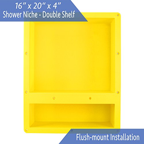 Ready For Tile Waterproof Leak Proof 16" X 20" Bathroom Recessed Shower Niche - Double Bathroom Shelf Organizer Storage For Shampoo & Toiletry Storage - Flush Mount Installation #TOP1