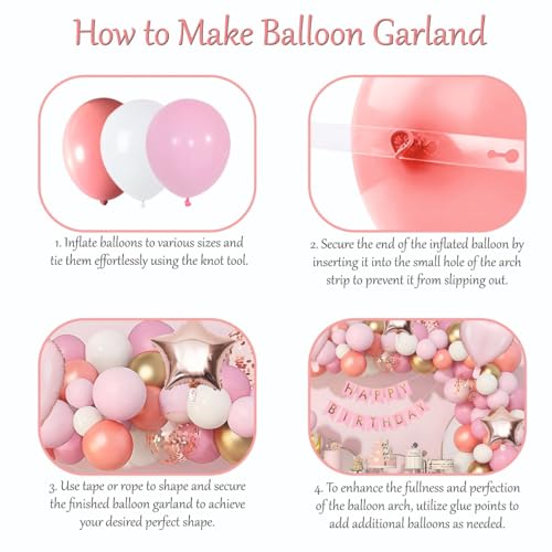 Image of Happy Birthday Balloons Decoration Kit - 77 Pcs Pink Garland Set for Birthday Decoration | Birthday Party Decoration Set for Celebrations for Kids & Girls