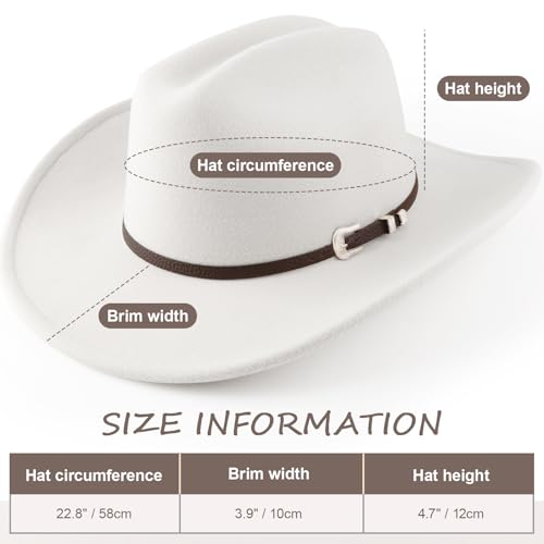 Image of DRESHOW Cowboy Hat for Women and Men Classic Felt Western Hat for Cowboys Cowgirls Wide Brim Belt Buckle Retro Fedora Hats