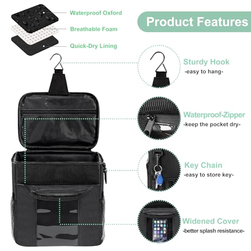 Portable Shower Caddy Dorm, Large Capacity Shower Caddy Tote Bag for College Dorm Room Essentials, Quick Dry Hanging Toiletry Bag for College Student Bathroom Camping Gym Travel Essentials (Black) - Thumbnail 3