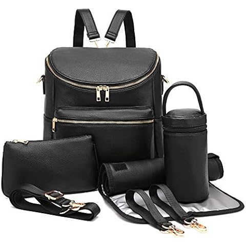 Diaper Bag Backpack Leather Backpack for Women Travel Backpack Baby Bag Large with Troller Straps Capacity for Wet Clothes, Breast Pump, Milk Bottle Black Cover