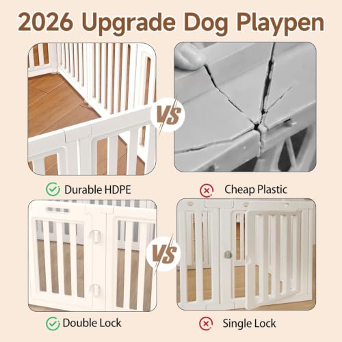 Image of EVERFRONT Dog Playpen with Door - Dog Pen Indoor - Easy Assemble Dog Play Pen - Puppy Playpen, Cat Playpen, Small Animal Playpen, Dog Play Pen Indoors (White, 30 inch, 1 Door+1 Panel)