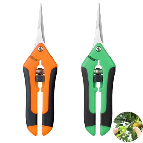 Tijeras de Podar, 2 Piezas Tijeras de Podar Pequeñas, Tijera Podar Pequeña para Jardinería, Antideslizantes con Mango de Bloqueo, Podadoras de Jardín, para Bonsáis y Flores (Verde y Naranja)