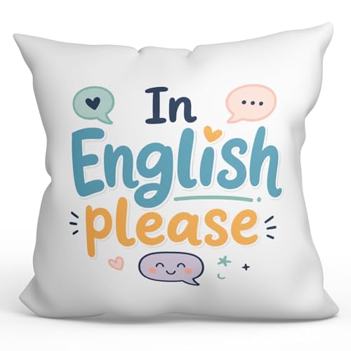 MUGFFINS Cojín con Relleno Regalo Profesora Inglés | In English Please en Inglés | 40x40cm poliéster | Detalle docente Original | Infantil v5