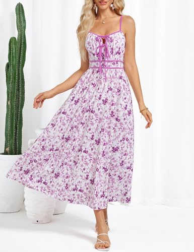 GRACE KARIN Women's 2025 Summer Casual Floral Boho Dress Spaghetti Strap Flowy Beach Maxi Dresses2