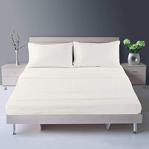 Image of 1800 Brushed Microfiber Flat BedSheet with 1 Takiya Cover | Bedsheets Soft and Breathable - Ivory Single Bed