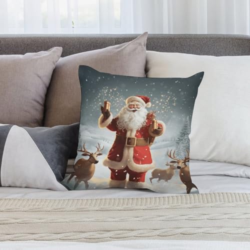 Housses de coussin Père Noël double face en peluche carrées pour salon - 6