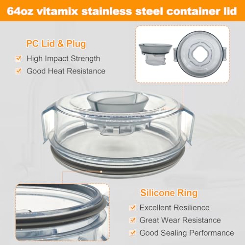 Image of Pure Realm Transparent Replacement Lid Compatible with 64-Ounce Stainless Steel Container,Not compatible with the Vitamix official stainless steel Container