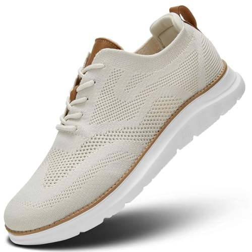 Mens Casual Dress Oxfords Shoes Fashion Mesh Work Business Walking Sneakers Comfortable Lightweight Soft Sole Beige