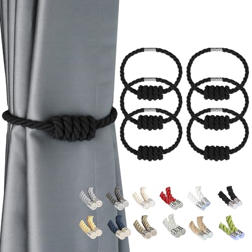 BEL AVENIR Magnetic Cotton Curtain Tiebacks 6 Pack Hand-Woven Curtain Ties