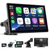 Wireless Carplay Screen for Car - 9'' Portable Car Stereo with 4K Dash Cam, 1080P Backup Camera, Car Overhead Video Players with Apple Carplay & Android Auto, GPS Navigation/AirPlay/Voice Control