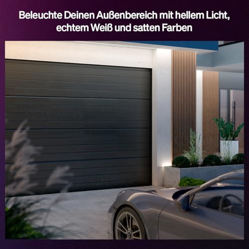 Philips Hue Flux Outdoor 10-Meter Mehrfarbiger LED-Lightstrip, 3000 lm LED Streifen, farbiges LED Lichtband, Flexible Außenbeleuchtung, Chromasync™-Farbmischung, wetterfest, App- und Sprachsteuerung