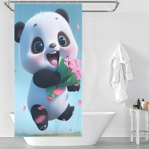 Rideau de douche panda en tissu polyester imperméable lavable 92x183cm
