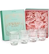 Vintage Art Deco Lowball Ribbed Cocktail Glasses | Set of 4 | 12 oz Crystal Double Old Fashioned ...