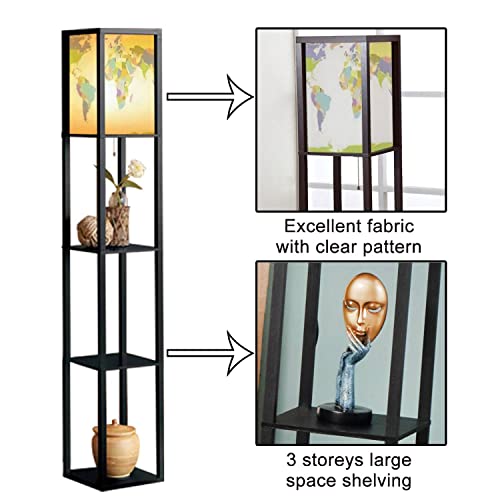 Jithcg Political Detail World Map With Separated Country Standing Lamp With Shelves Flaxen Fabric Shade Floor Lamp Tall Lamp Corner Bedside Lamp For Living Room Bedroom Aesthetic Decor #TOP5