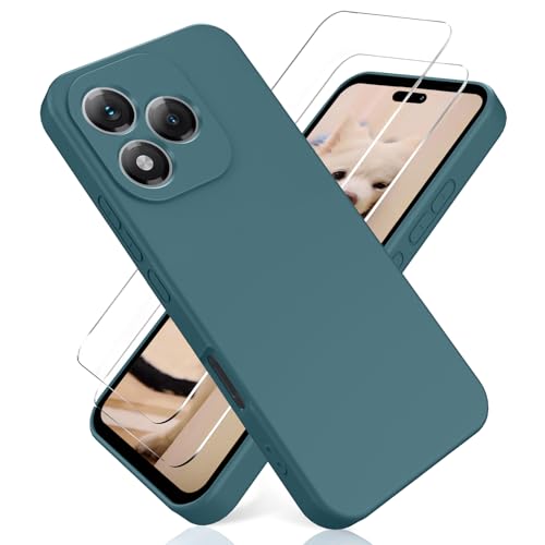 YiKaDa - Funda para Honor 400 Lite & [2 Unidades] Cristal Templado Protector de Pantalla, Cáscara Suave de Silicona TPU Líquida - Verde Nocturno