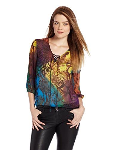 Wrangler Juniors Rock 47 Woven Top All Over Animal Print, Blue/Gold, XX-Large