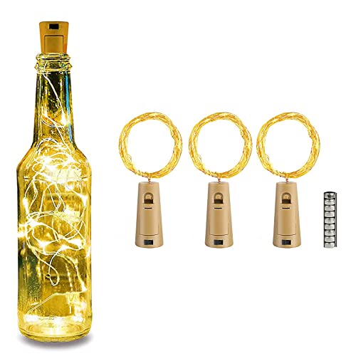3 Pack Battery 2m 20 Led Copper Wire Fairy Bottle String Lights with Cork Firefly Lights Decoration for Bedroom Jars Christmas Wedding Party Festival Outdoor Camping -Warm White