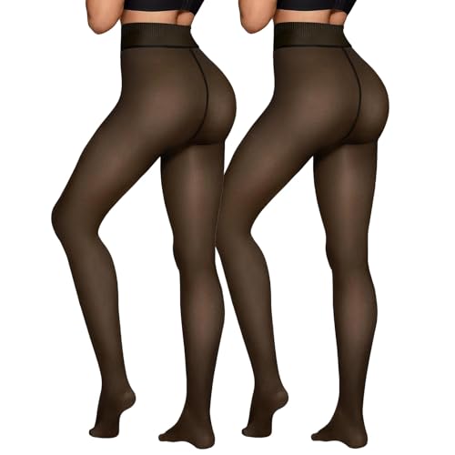 Image of X-CHENG Fleece Lined Tights Sheer Women - Winter Fake Translucent Warm Pantyhose Leggings Sheer Thick Tights for Winter