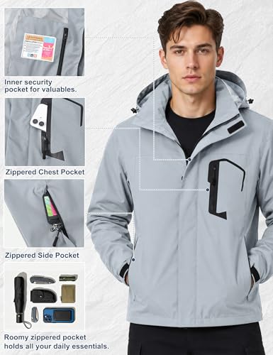 Image of Zoofly Mens Hiking Jacket Waterproof with Hood Lightweight Windbreaker for Outdoor Travel