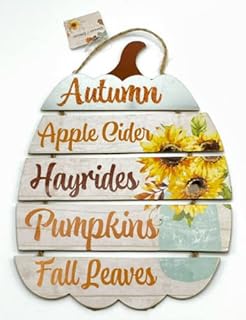 TOS Autumn Apple Cider Hayrides Pumpkins Fall Leaves Thanksgiving Give Thanks Glittery Wall Hanging Sign 13.5 x 10 in Porch Home Yard Office Shop Cafe Restaurant Decor